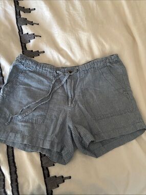 GAP Light Blue Pinstripe High-Waist Drawstring Shorts